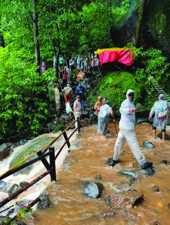 Devotees reaching Nagdwari cave admiring the beauty of nature
